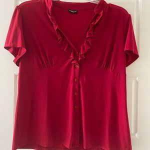 2X Red Perception Women ruffled button down dress shirt